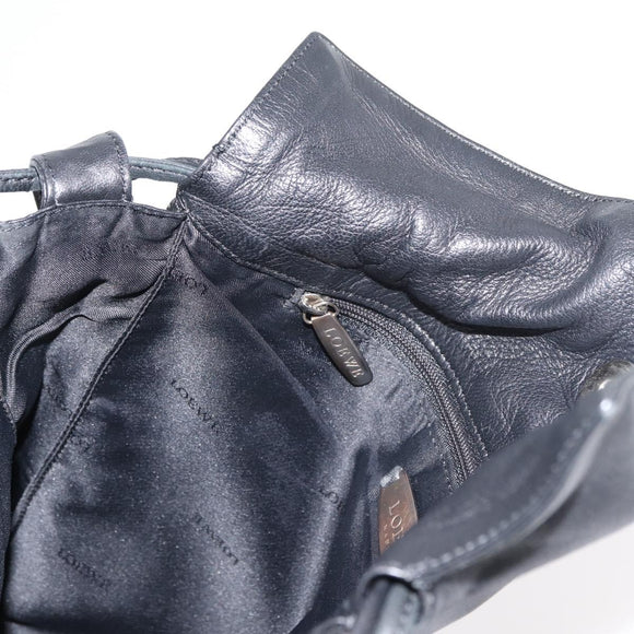 LOEWE Shoulder Bag Leather Black Silver Auth ep14025