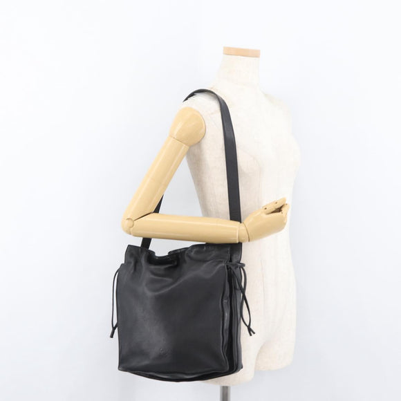 LOEWE Shoulder Bag Leather Black Silver Auth ep14025