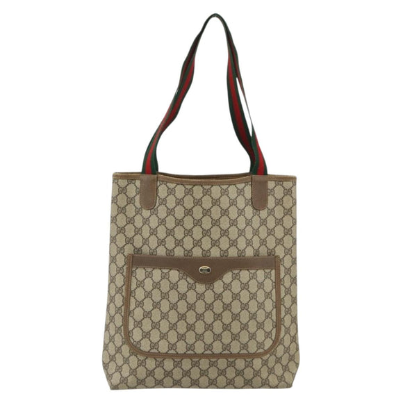 GUCCI GG Supreme Web Sherry Line Tote Bag PVC Beige 40 02 003 Auth ep14026