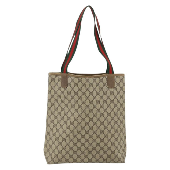GUCCI GG Supreme Web Sherry Line Tote Bag PVC Beige 40 02 003 Auth ep14026