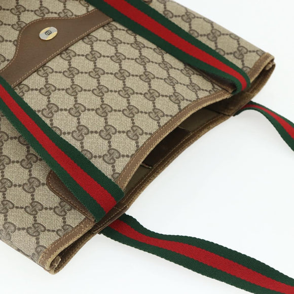 GUCCI GG Supreme Web Sherry Line Tote Bag PVC Beige 40 02 003 Auth ep14026