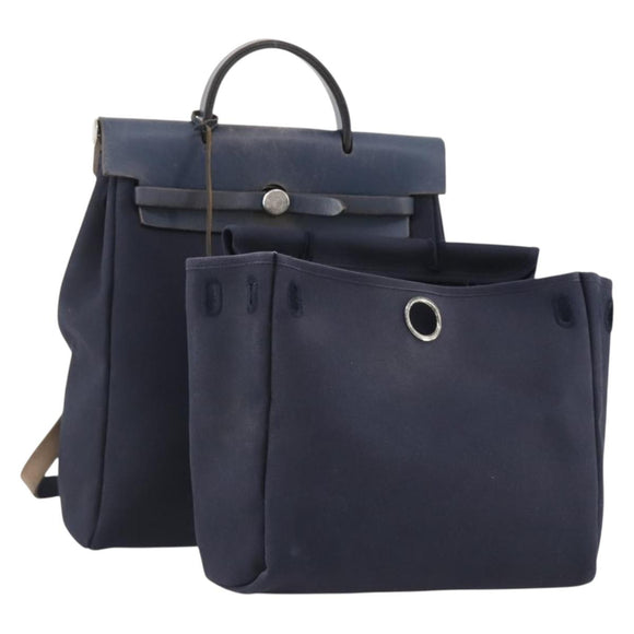 HERMES Her Line Herbag Ad Backpack Canvas Navy Silver Auth ep14037