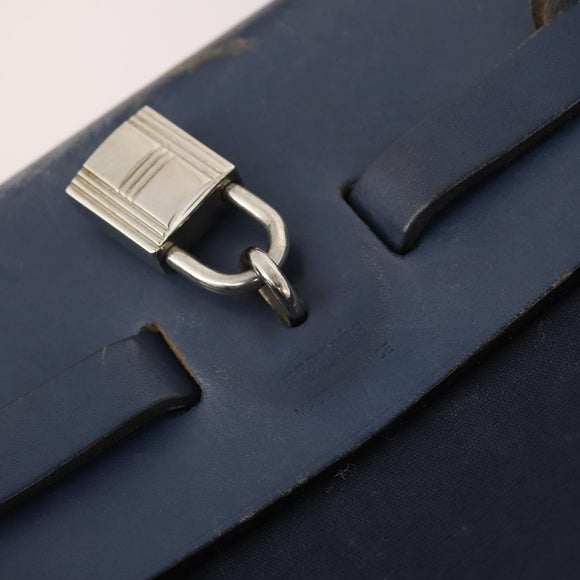 HERMES Her Line Herbag Ad Backpack Canvas Navy Silver Auth ep14037