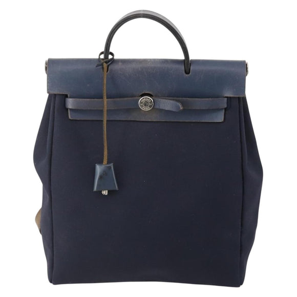 HERMES Her Line Herbag Ad Backpack Canvas Navy Silver Auth ep14037
