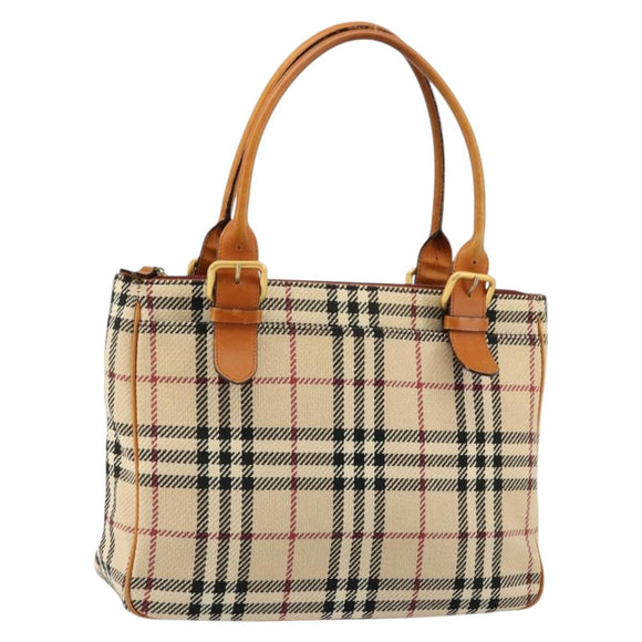 BURBERRY Nova Check Hand Bag Canvas Beige Gold Auth ep14042