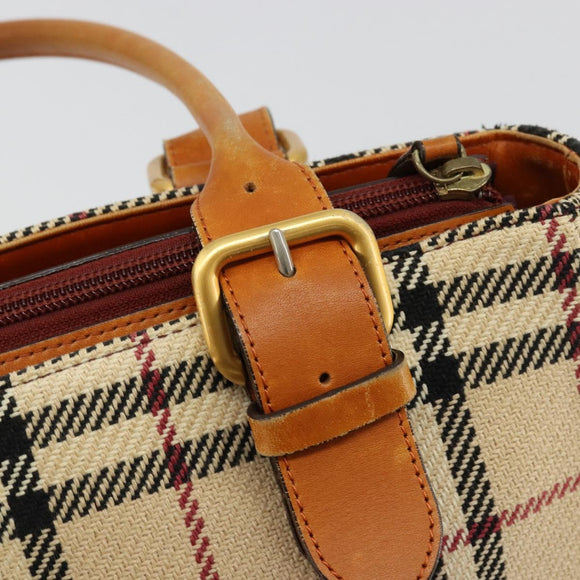 BURBERRY Nova Check Hand Bag Canvas Beige Gold Auth ep14042