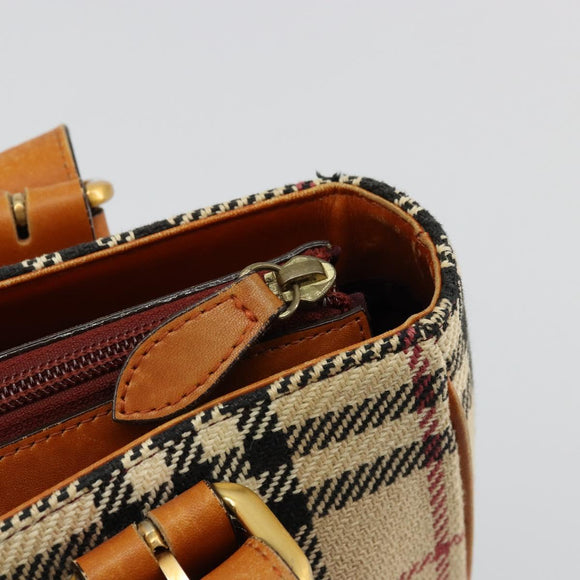 BURBERRY Nova Check Hand Bag Canvas Beige Gold Auth ep14042