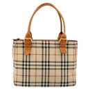 BURBERRY Nova Check Hand Bag Canvas Beige Gold Auth ep14042-13