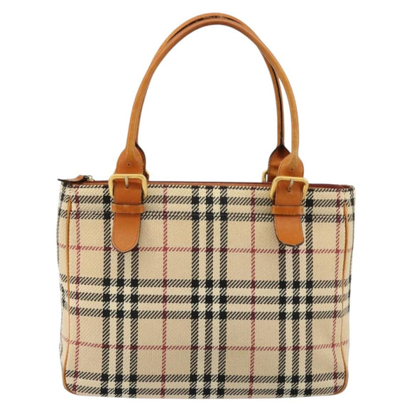 BURBERRY Nova Check Hand Bag Canvas Beige Gold Auth ep14042