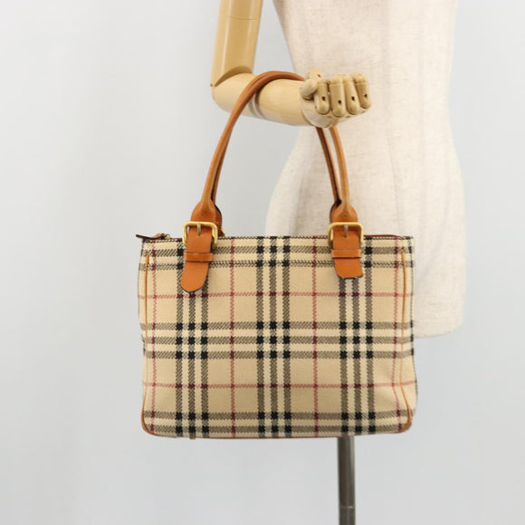 BURBERRY Nova Check Hand Bag Canvas Beige Gold Auth ep14042