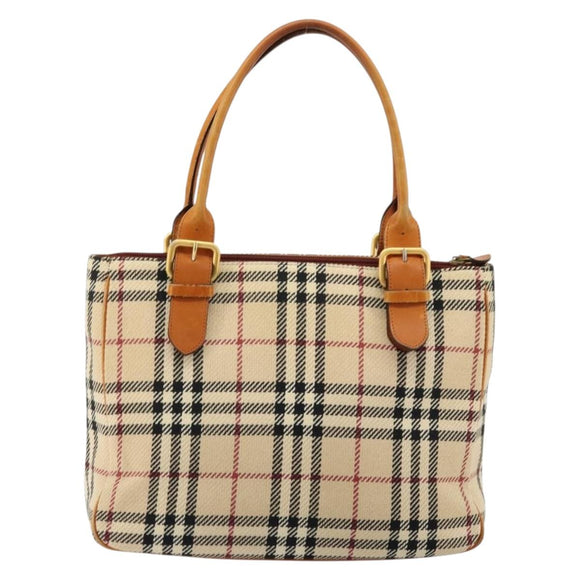 BURBERRY Nova Check Hand Bag Canvas Beige Gold Auth ep14042