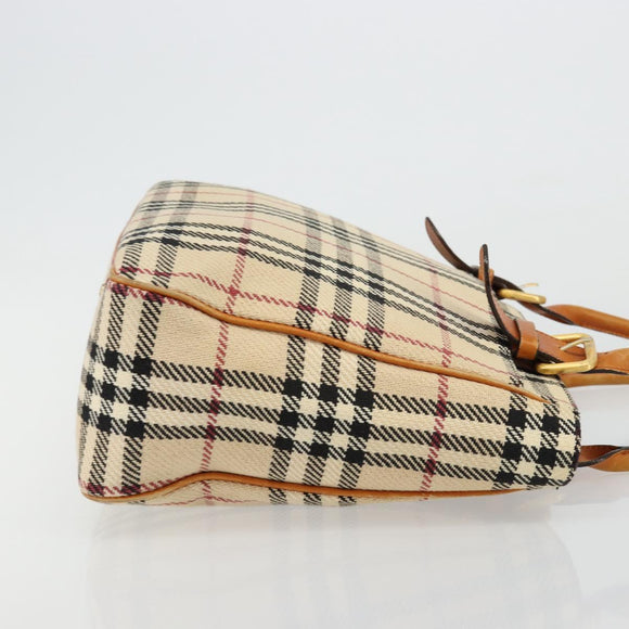 BURBERRY Nova Check Hand Bag Canvas Beige Gold Auth ep14042