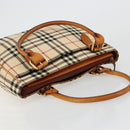 BURBERRY Nova Check Hand Bag Canvas Beige Gold Auth ep14042-6