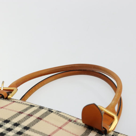 BURBERRY Nova Check Hand Bag Canvas Beige Gold Auth ep14042