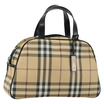 BURBERRY Nova Check Boston Bag PVC Beige Silver Auth ep14044