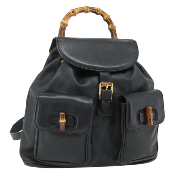 GUCCI Bamboo Backpack Leather Black Gold 003 2040 0016 Auth ep14048