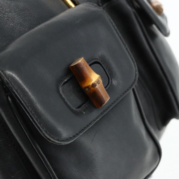 GUCCI Bamboo Backpack Leather Black Gold 003 2040 0016 Auth ep14048