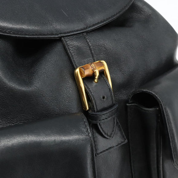GUCCI Bamboo Backpack Leather Black Gold 003 2040 0016 Auth ep14048