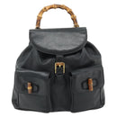 GUCCI Bamboo Backpack Leather Black Gold 003 2040 0016 Auth ep14048-2
