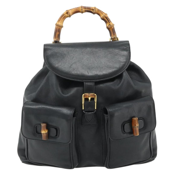 GUCCI Bamboo Backpack Leather Black Gold 003 2040 0016 Auth ep14048