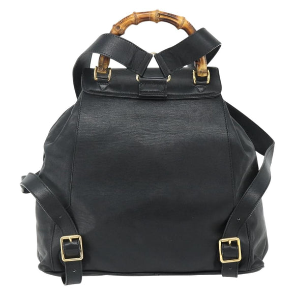 GUCCI Bamboo Backpack Leather Black Gold 003 2040 0016 Auth ep14048