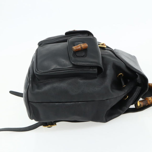 GUCCI Bamboo Backpack Leather Black Gold 003 2040 0016 Auth ep14048