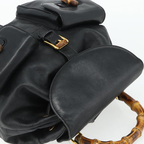 GUCCI Bamboo Backpack Leather Black Gold 003 2040 0016 Auth ep14048