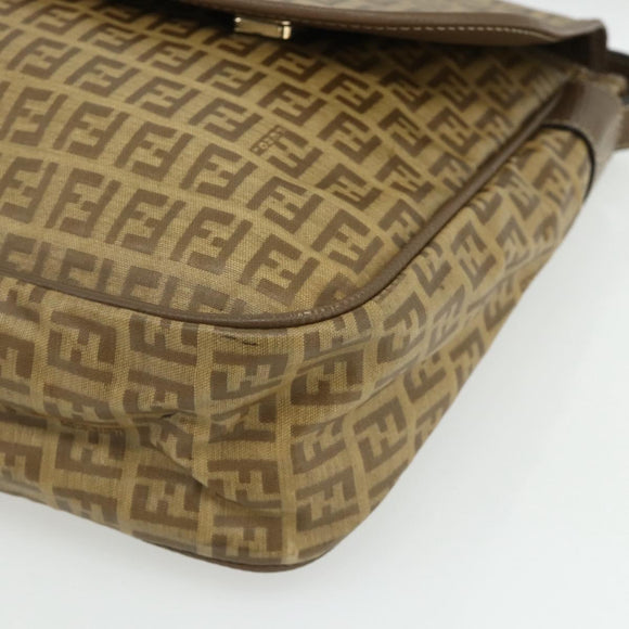 FENDI Zucchino Canvas Shoulder Bag Coated Canvas Beige Gold Auth ep14053