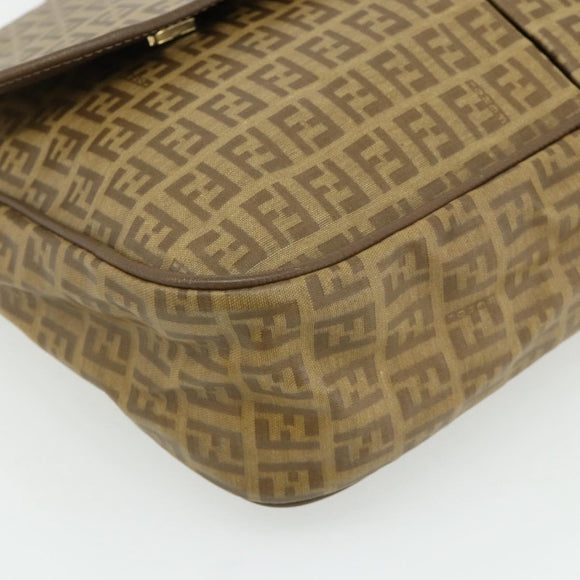 FENDI Zucchino Canvas Shoulder Bag Coated Canvas Beige Gold Auth ep14053