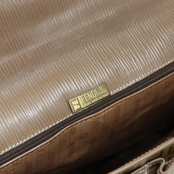 FENDI Zucchino Canvas Shoulder Bag Coated Canvas Beige Gold Auth ep14053