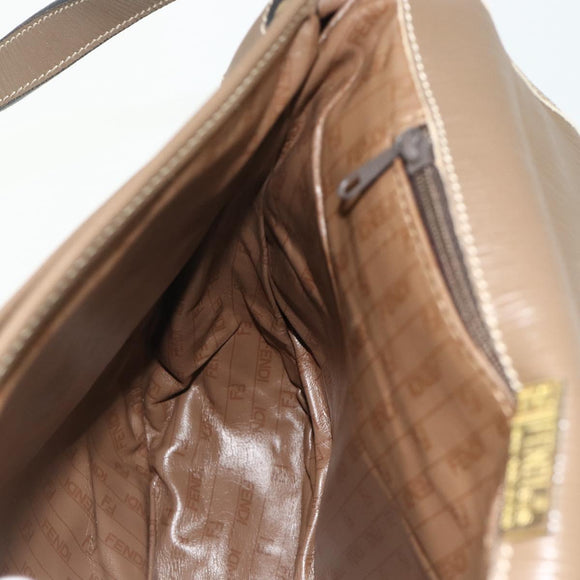 FENDI Zucchino Canvas Shoulder Bag Coated Canvas Beige Gold Auth ep14053