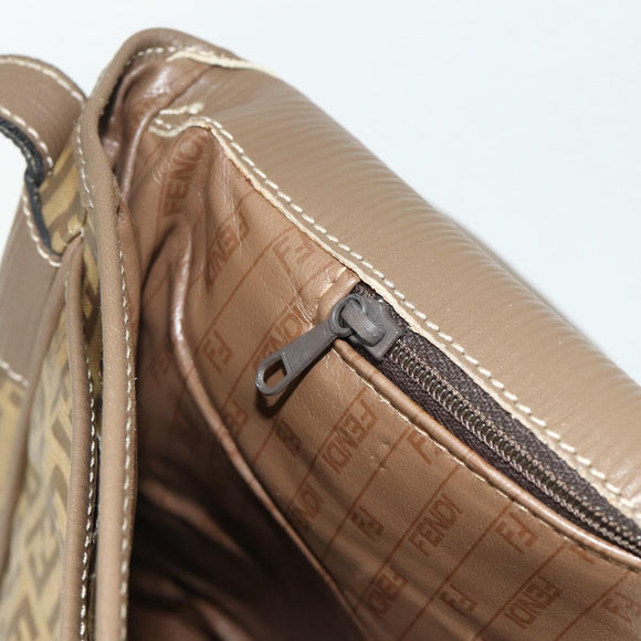 FENDI Zucchino Canvas Shoulder Bag Coated Canvas Beige Gold Auth ep14053
