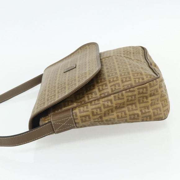 FENDI Zucchino Canvas Shoulder Bag Coated Canvas Beige Gold Auth ep14053