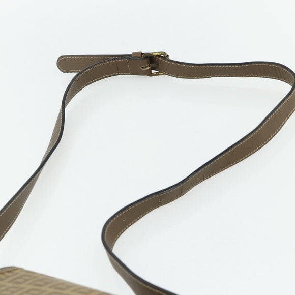 FENDI Zucchino Canvas Shoulder Bag Coated Canvas Beige Gold Auth ep14053