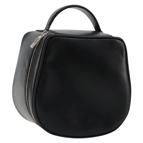 GUCCI Vanity Hand Bag Leather Black Silver Auth ep14055