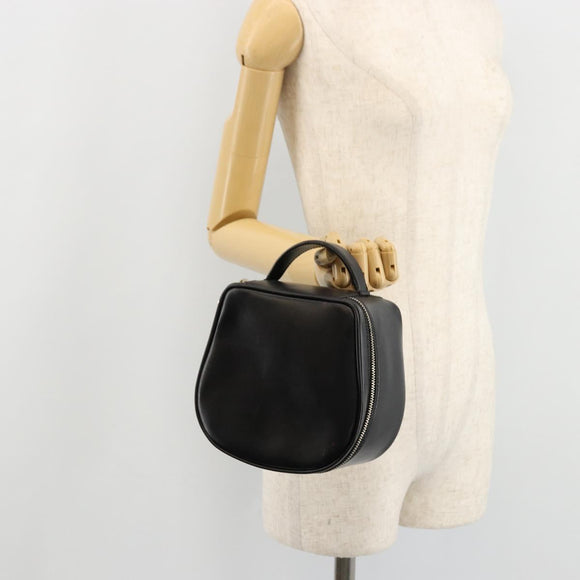 GUCCI Vanity Hand Bag Leather Black Silver Auth ep14055