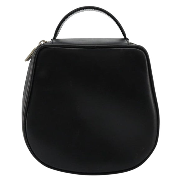 GUCCI Vanity Hand Bag Leather Black Silver Auth ep14055