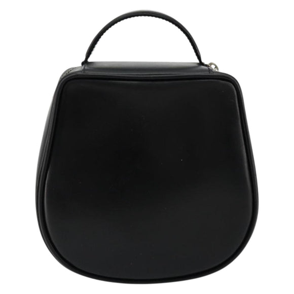 GUCCI Vanity Hand Bag Leather Black Silver Auth ep14055