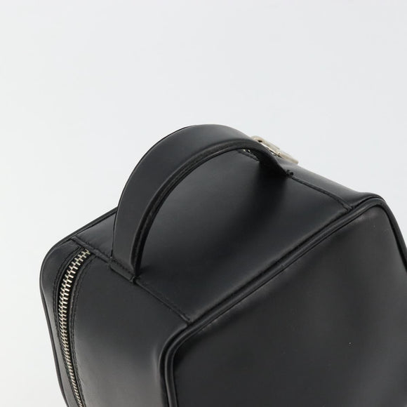 GUCCI Vanity Hand Bag Leather Black Silver Auth ep14055