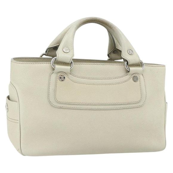 CELINE Boogie Bag Hand Bag Leather Ivory Silver Auth ep14060