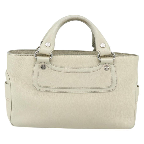 CELINE Boogie Bag Hand Bag Leather Ivory Silver Auth ep14060