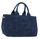 PRADA Canapa MM Hand Bag Denim Blue Gold Auth ep14070A-1