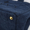 PRADA Canapa MM Hand Bag Denim Blue Gold Auth ep14070A-15