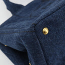 PRADA Canapa MM Hand Bag Denim Blue Gold Auth ep14070A-16