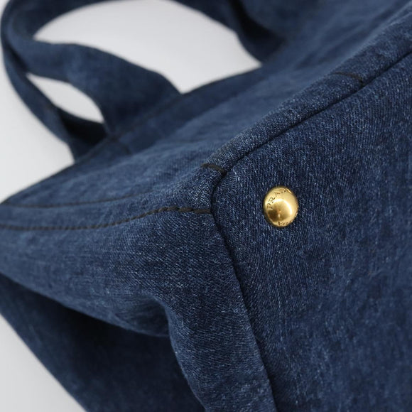 PRADA Canapa MM Hand Bag Denim Blue Gold Auth ep14070A