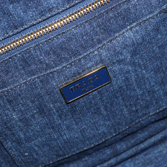 PRADA Canapa MM Hand Bag Denim Blue Gold Auth ep14070A