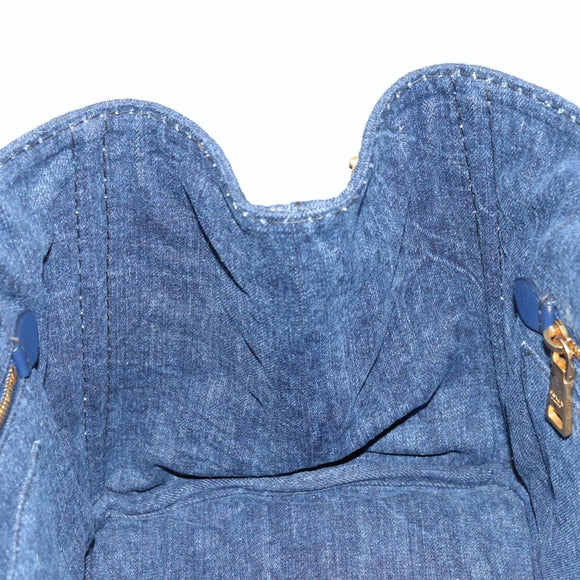 PRADA Canapa MM Hand Bag Denim Blue Gold Auth ep14070A