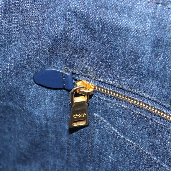 PRADA Canapa MM Hand Bag Denim Blue Gold Auth ep14070A