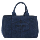 PRADA Canapa MM Hand Bag Denim Blue Gold Auth ep14070A-13