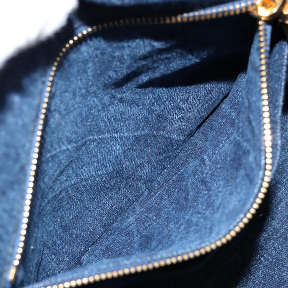 PRADA Canapa MM Hand Bag Denim Blue Gold Auth ep14070A
